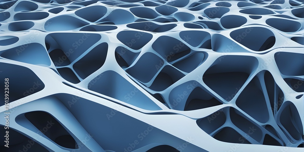 Fototapete abstract rendering of organic grid structure in a complex pattern in blue color, ai generated