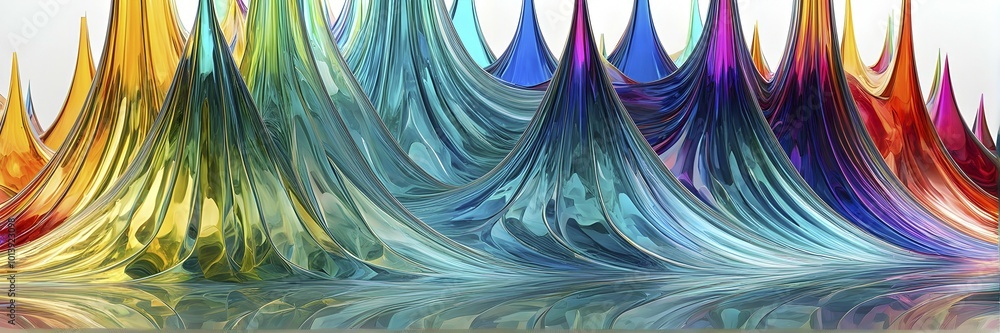 Poster 3d rendering of vibrant colored abstract changing glass design in an ornament structure, ai generate