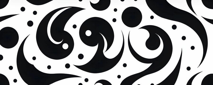 Black and white minimalist wallpaper illustration in geometric shapes symbolizing fun and ease, AI generated