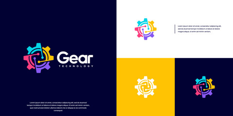 gear factory logo, with modern technology, digital service, vector illustration design.