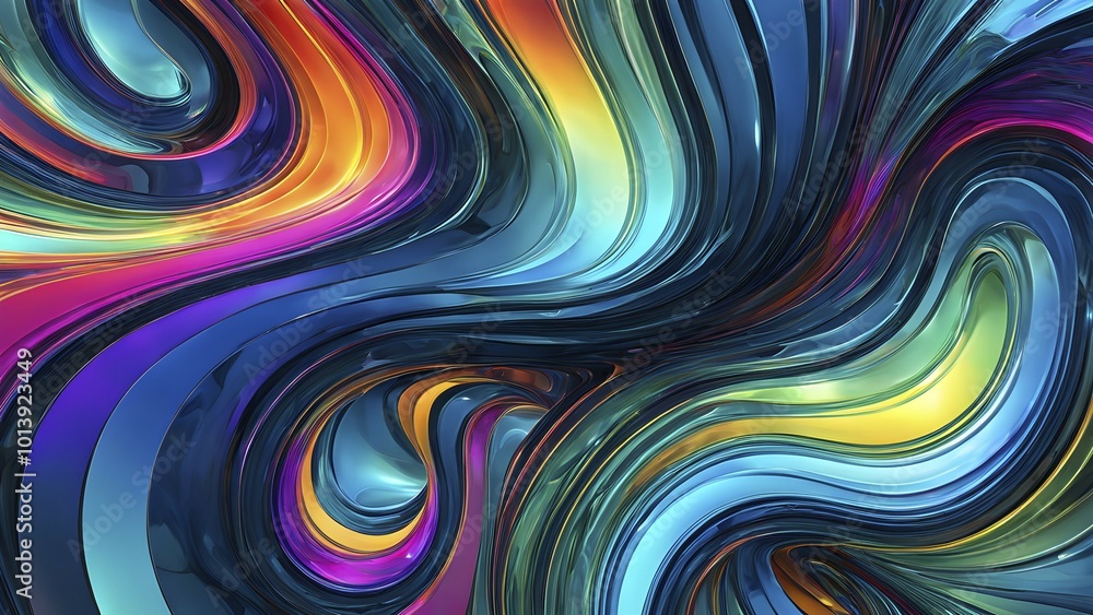 Aufkleber 3d rendering of vibrant colored abstract changing glass design in an ornament structure, ai generate