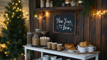 Inspiring New Year coffee station ideas for the office featuring a cozy gold and black theme