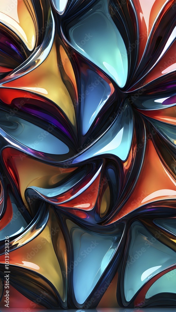 Poster 3d rendering of vibrant colored abstract changing glass design in an ornament structure, ai generate