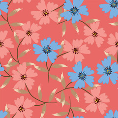 Hand drawn cute flowers, seamless patterns with floral for fabric, textiles, clothing, wall art, wallpaper, cover, banner, poster, interior decor, natural backgrounds.