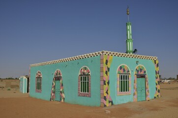 Sufi Gadria Mokakshfia Mosque, typical colourful Nubian pattern, Al Dabbah, Northern State, Nubia,...