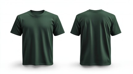 A dark green t-shirt mock up in front and back view isolated on white background.