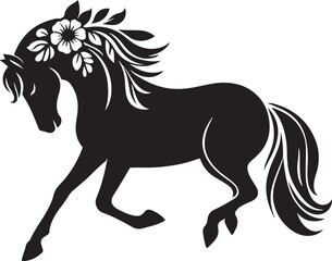 floral horse animal silhouette vector art illustration