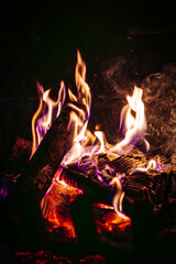płomienie ognia w ognisku lub w kominku na ciemnym tle © Henryk Niestrój
