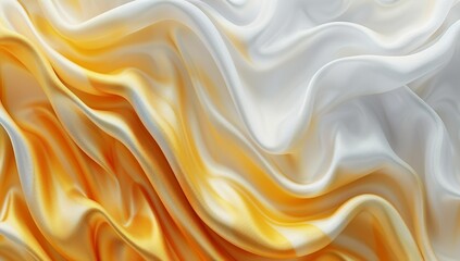 Obraz premium Abstract background with golden and white waves of silk fabric, 3d rendering...