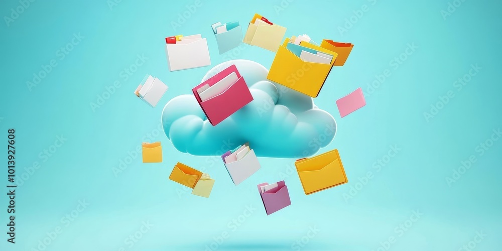 Aufkleber Data Storage in the Cloud: Create an image showing a digital cloud with folders and files being uploaded, symbolizing cloud storage services.