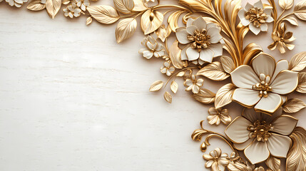 Fototapeta premium Elegant gold floral corner design with intricate patterns. Gold Leaf Accent. Illustration