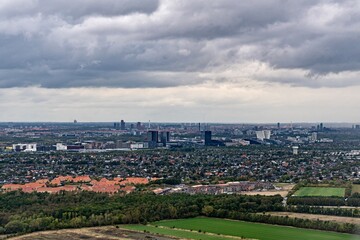 Aerial view of Copenhagen, Denmark on a cloudy day