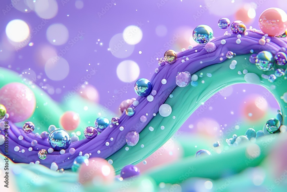 Poster abstract colorful wave with bubbles, creating a playful and vibrant visual composition.