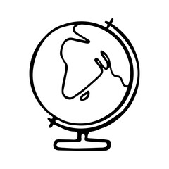Icon of school globe on transparent background. Sign, logo planet Earth, world. Hand drawing doodle. Outline sketch drawing. line style