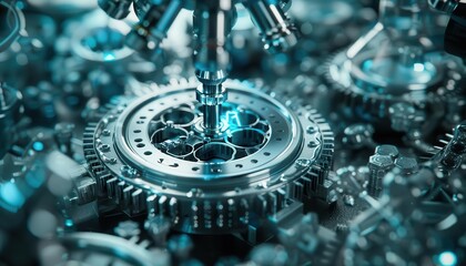 Fototapeta premium Engineers and scientists with dynamic tools, innovative and precise, Urban, Cool tones, Photograph, Scientific discovery