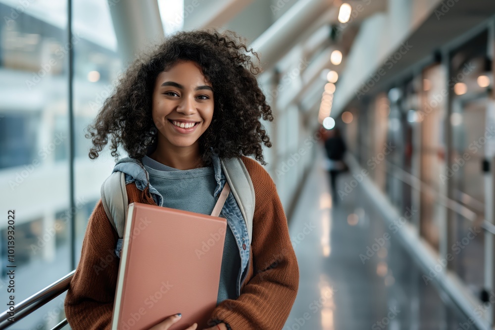 Poster a girl holding a book and smiling