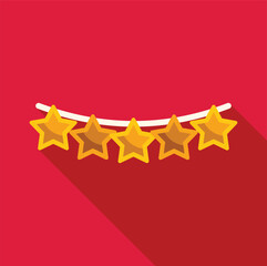 Fototapeta premium Five golden stars hanging on a string represent a perfect five star rating