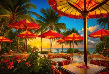 Fototapeta premium vibrant cocktail glass adorned colorful symbolizing summer fun festive gatherings bright tropical setting, drink, beverage, refreshing, garnish, party