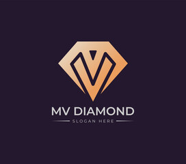 Elegant MV Diamond Logo for Luxury Brands: Jewelry, Gemstones, and Premium Vector Design