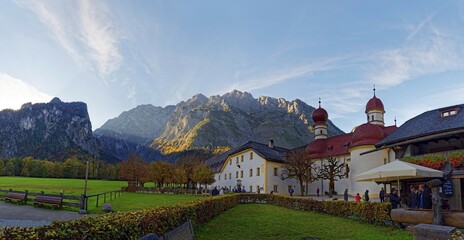 St.Bartholomä with Watzmann East Wall, Königssee, Berchtesgarden National Park, Schönau am Königssee, Berchtesgaden, Bavaria, Germany, Europe