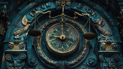 Obraz premium Scales and balance with dynamic scenes, precise and symmetrical, Urban, Cool tones, Photograph, Equilibrium