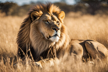 Majestic lion lounging in the savannah