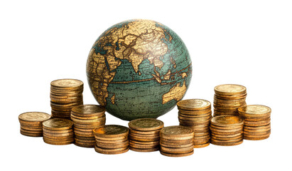 Globe and coins on transparent background