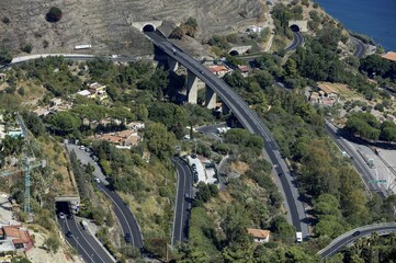 Several motorways and country roads intersect at Taormina, Province of Messina, Sicily, Italy,...