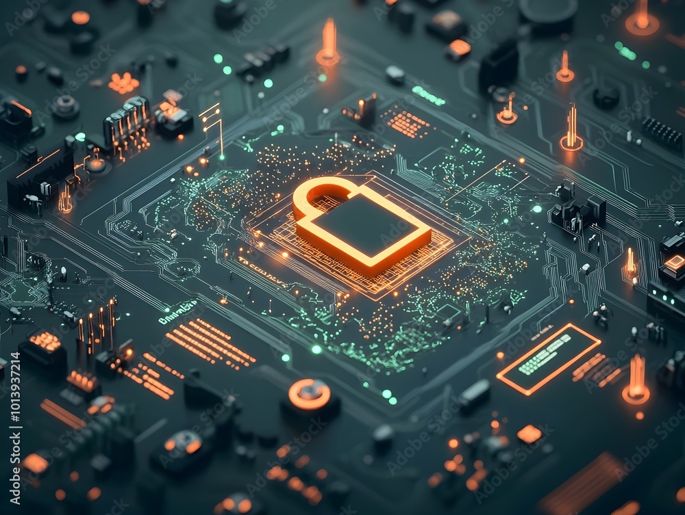 Poster encrypted digital domain with futuristic padlock hologram and global cyber technology network advanc