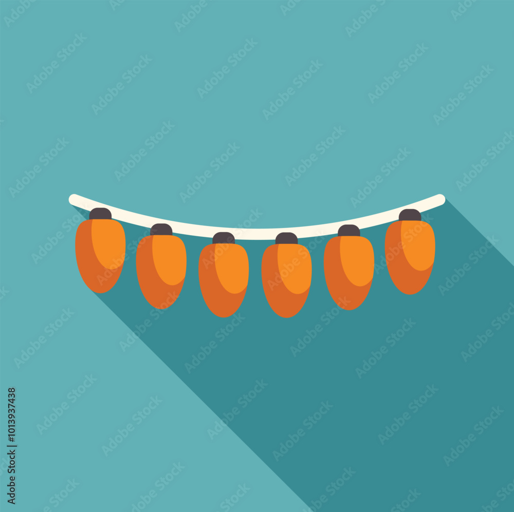 Aufkleber row of paper lanterns hanging on a string with a long shadow, over a blue background