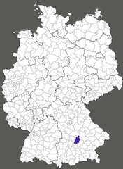 Pfaffenhofen an der Ilm district, in Bavaria, location of the district within Germany
