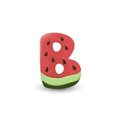 Watermelon letter B, 3d vector icon over white background