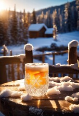 charming cozy winter drink surrounded delicate snowy landscape sparkling flakes warm atmosphere, beverage, cocoa, chocolate, coffee, mug, cup, marshmallow