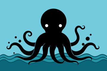 Octopus animal in water Silhouette black vector art illustration