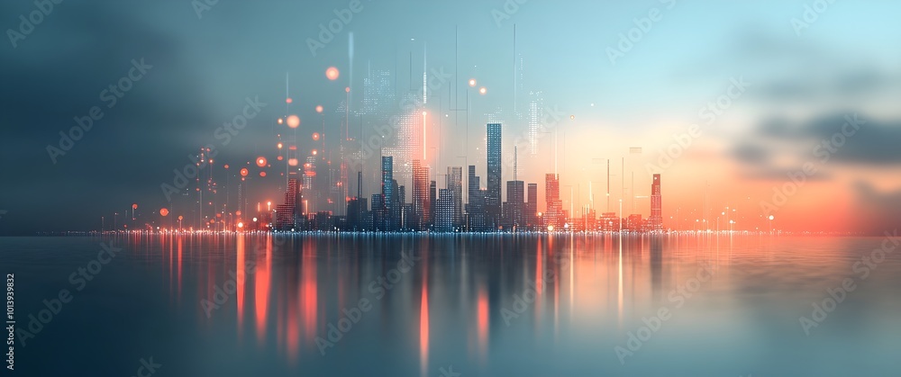 Poster captivating ethereal digital landscape with radiant data frameworks undulating streams of levitating