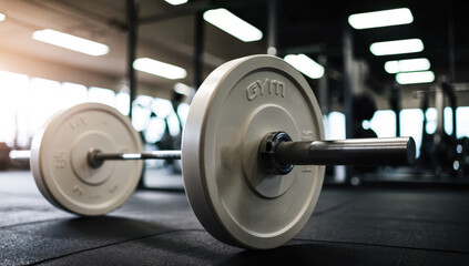 Weightlifting setup in a gym, with equipment in the background