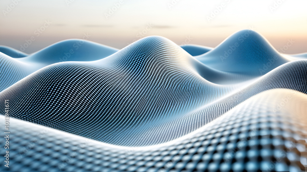 Aufkleber abstract representation of undulating surfaces with a grid pattern merging into a serene horizon dur