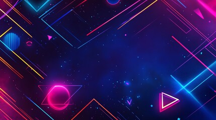 Obraz premium Abstract neon geometric shapes on a dark background.