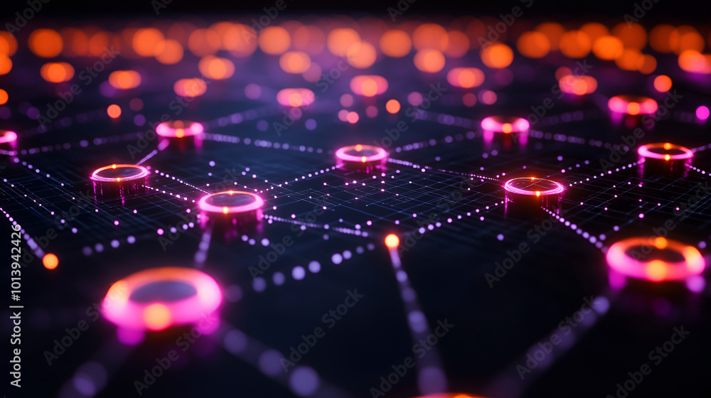 Poster colorful network connections illuminated against a dark background showcasing technology and digital