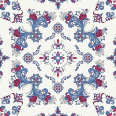 Rosemaling tile, traditional Norwegian decorative pattern. Vector illustration