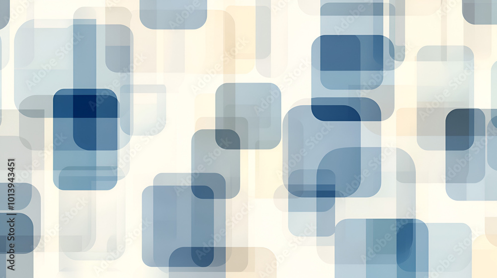 Poster abstract design featuring overlapping blue squares on a soft background, creating a layered modern a