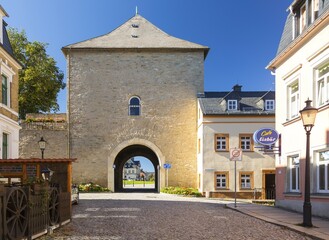 Old town gate Zschopauer Tor, Marienberg, Ore Mountains, Saxony, Germany, Europe