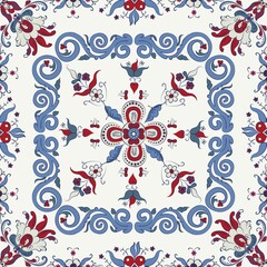 Rosemaling tile, traditional Norwegian decorative pattern. Vector illustration