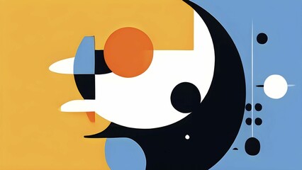 Minimalist illustration featuring abstract shapes to convey fun and ease, wallpaper with blue and yellow color accent, AI generated