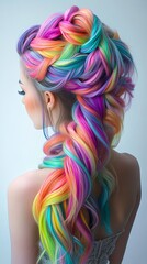 Naklejka premium Rainbow Braided Hair in a Loose, Colorful Braid