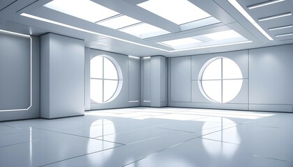 Fototapeta premium Three dimensional rendering of a futuristic empty room with skylights, AI generated