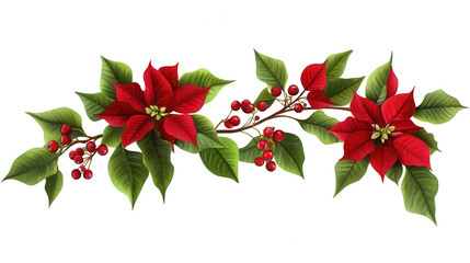 Vibrant Christmas Poinsettia with Rich Red Leaves, Isolated on White, PNG File, Transparent Background