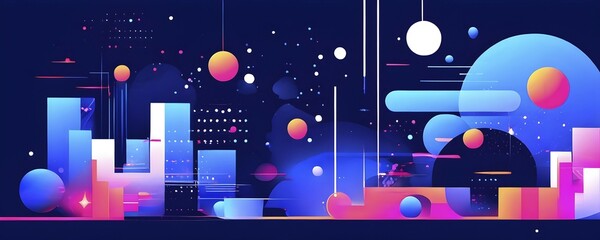 Obraz premium Minimalist illustration featuring abstract shapes in neon colors to convey fun and ease, AI generated