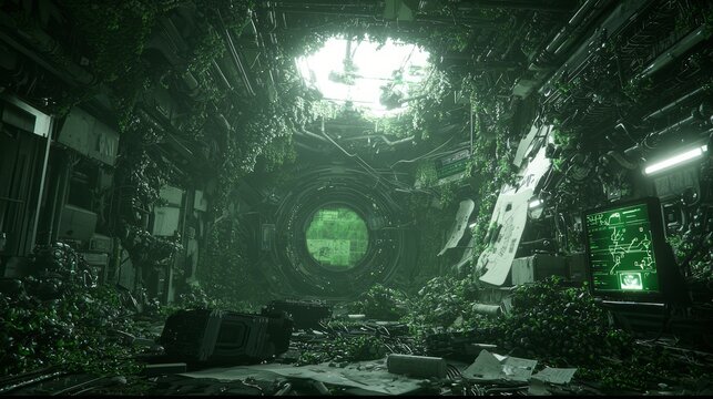 Cyberpunk Rebellion - Hidden Resistance Hideout in Hostile AI Dystopia Concept Art