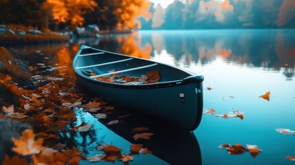 Obraz premium Canoe on a Calm Autumn Lake